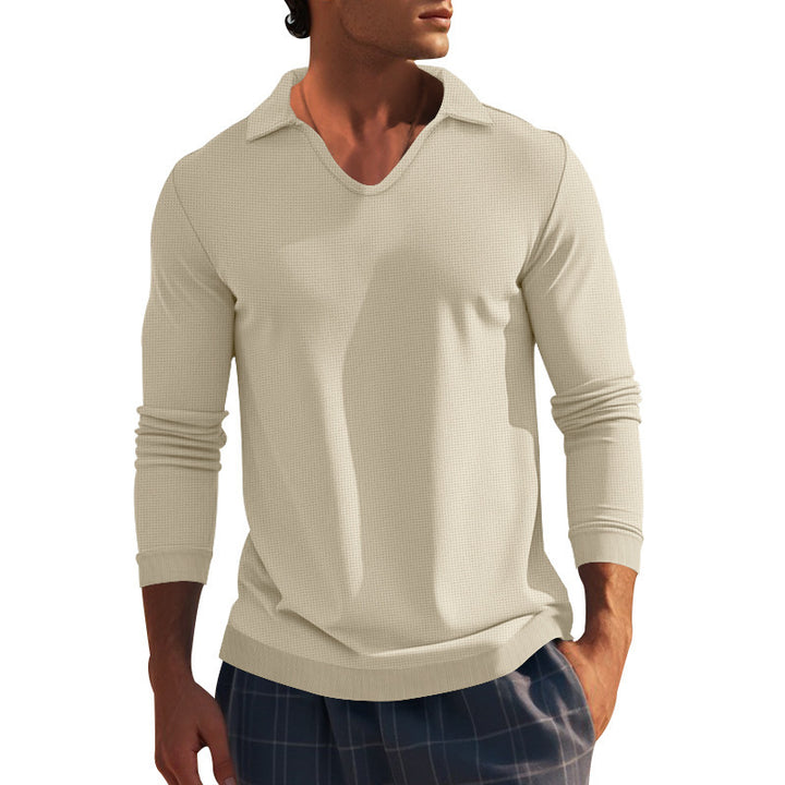 Men's Long Sleeve Shirt with Modern V-Neck and Textured Design Lisslune