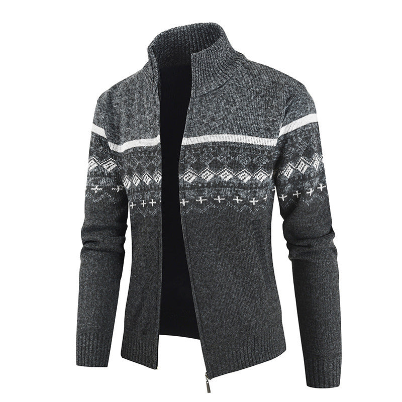 Men's fashionable cardigan with high collar and graphic pattern Lisslune