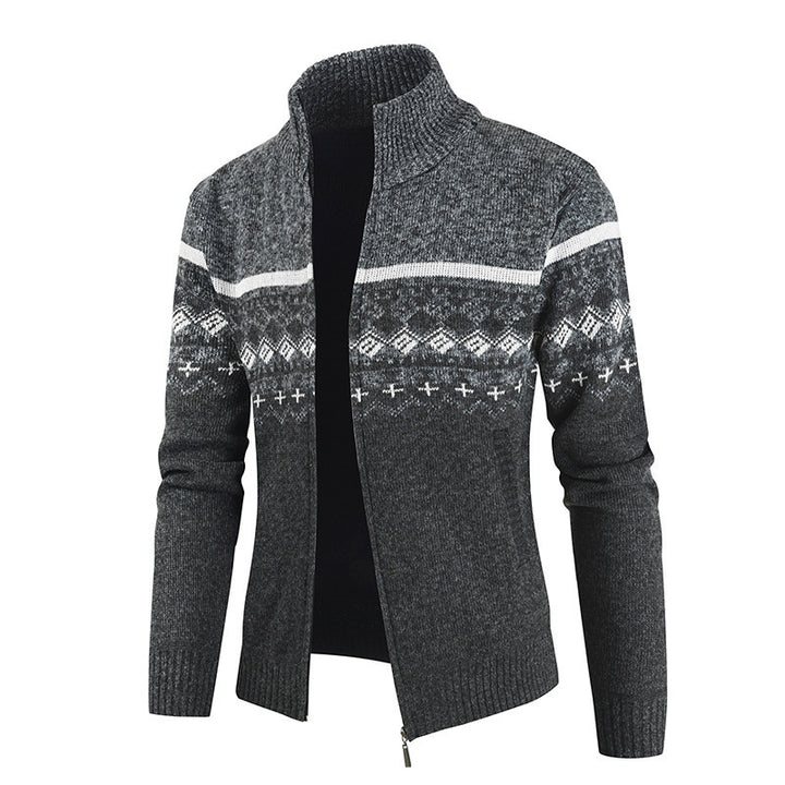 Men's fashionable cardigan with high collar and graphic pattern Lisslune