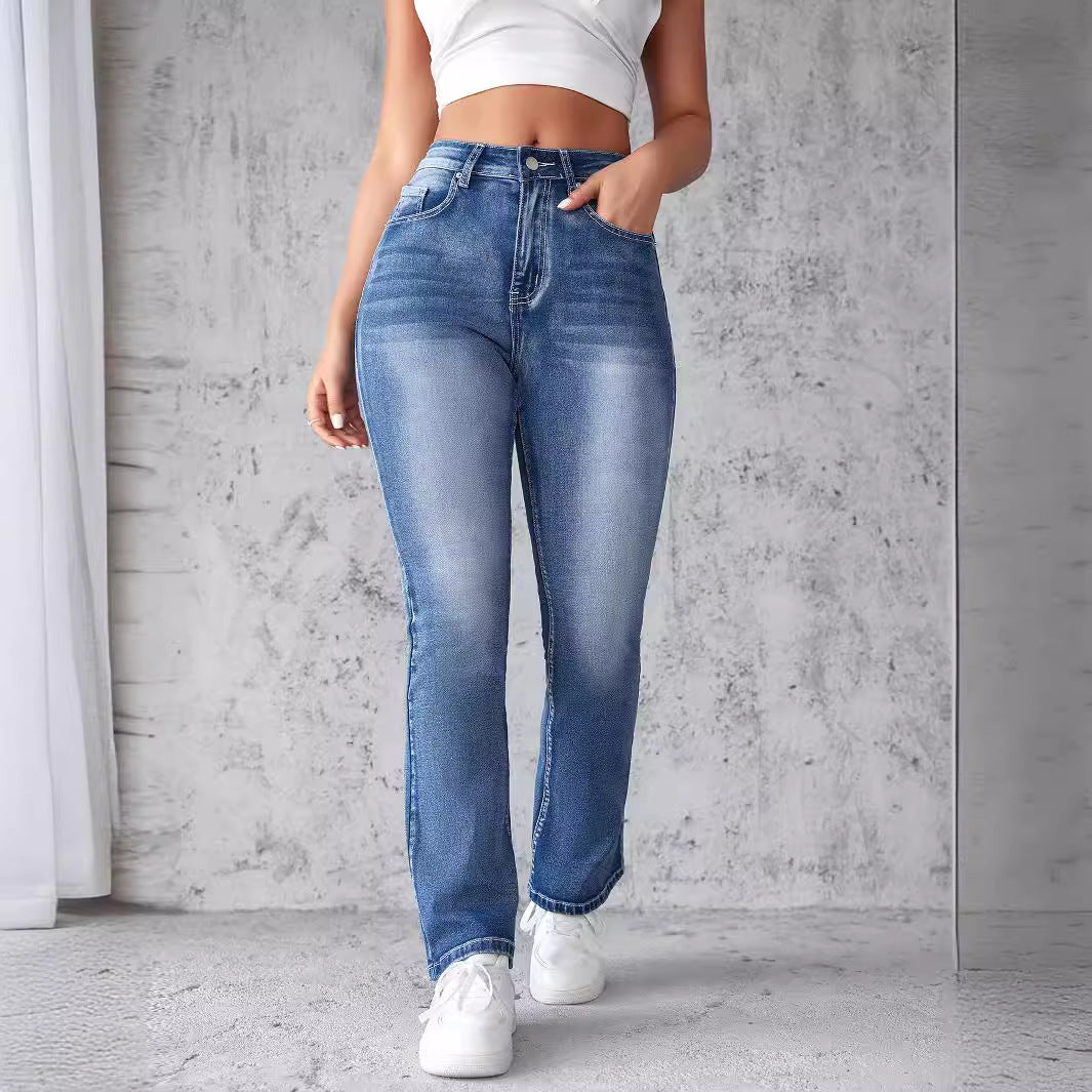 Women High-Waist Stretch Jeans with Cut Hem Lisslune