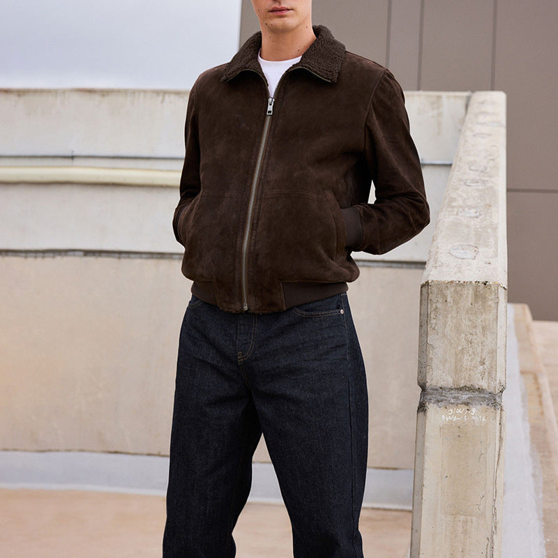 Men's stylish suede jacket with a high collar and practical pockets Lisslune