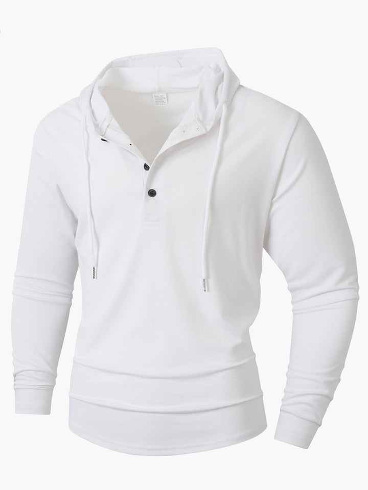 Men's casual long-sleeve hoodie with comfortable button placket and stylish drawstrings Lisslune
