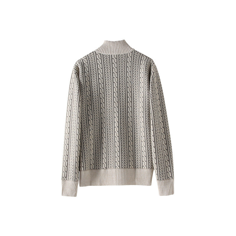 Men's Knit Pullover with Modern Zipper and Graphic Pattern Lisslune
