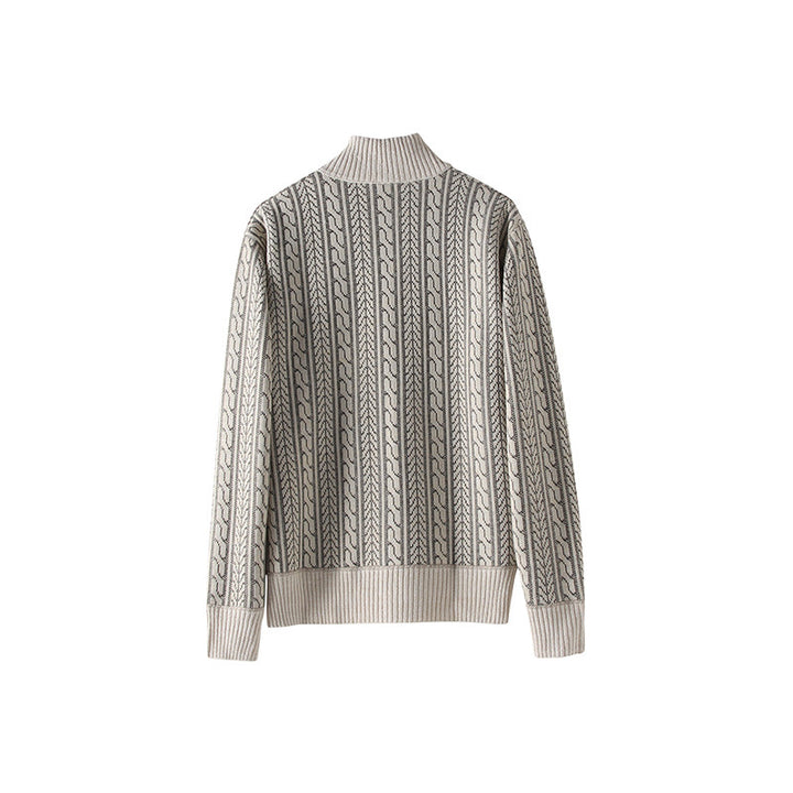 Men's Knit Pullover with Modern Zipper and Graphic Pattern Lisslune