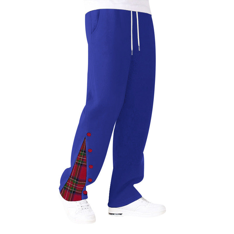 Men's comfortable leisure pants with side button details and combined check pattern Lisslune