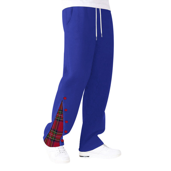 Men's comfortable leisure pants with side button details and combined check pattern Lisslune