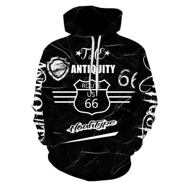 Men's Hoodie with Eye-Catching Route 66 Graphic Design and High-Quality Material Mix Lisslune