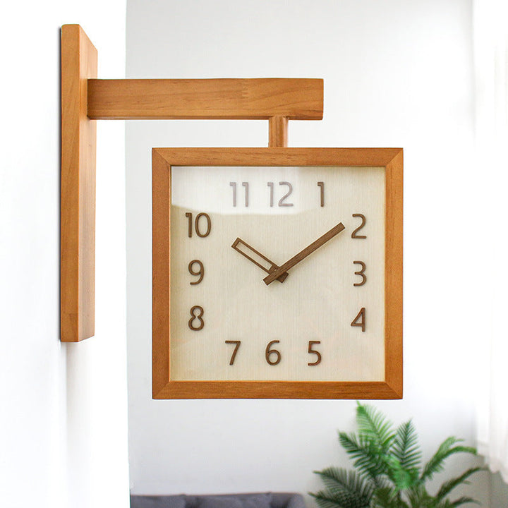 Lisslune | Wall-Corner-Two-Sided Wood-Analog-Clock