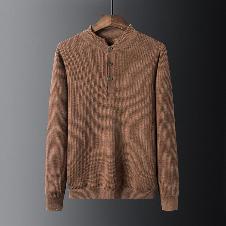 Men's Structured Long Sleeve Sweater with Button Placket Lisslune