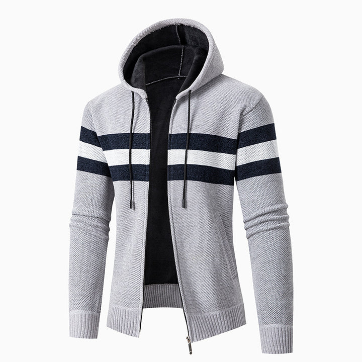 Men's casual hoodie cardigan with contrast stripes Lisslune