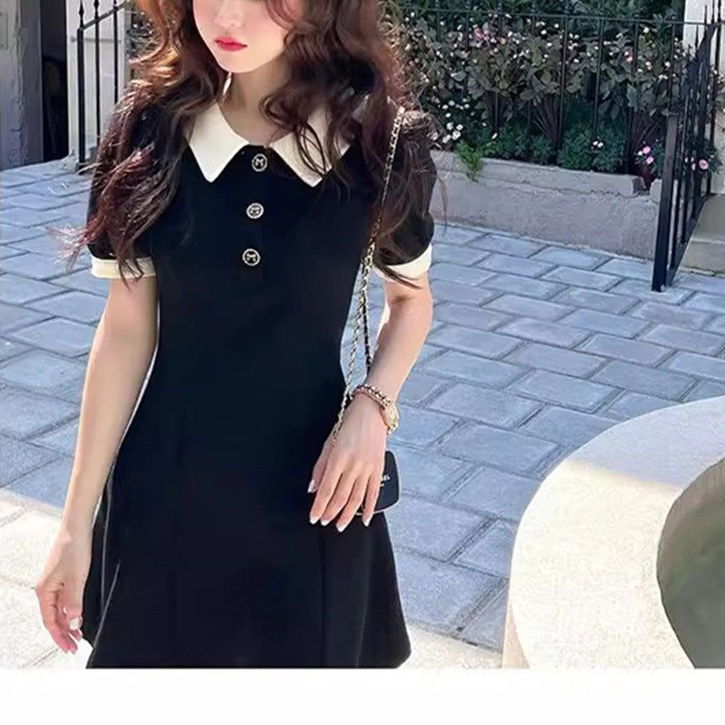 Women Short Sleeve Polo Dress with Button Details and Contrast Collar