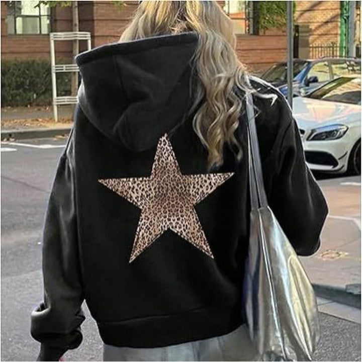 Women's hoodie with stylish leopard star design and relaxed fit Lisslune