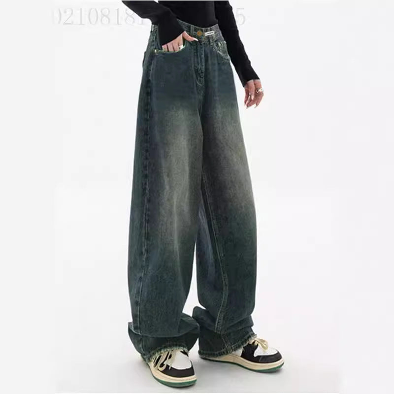 Damen weite High-Waist Jeans Lisslune