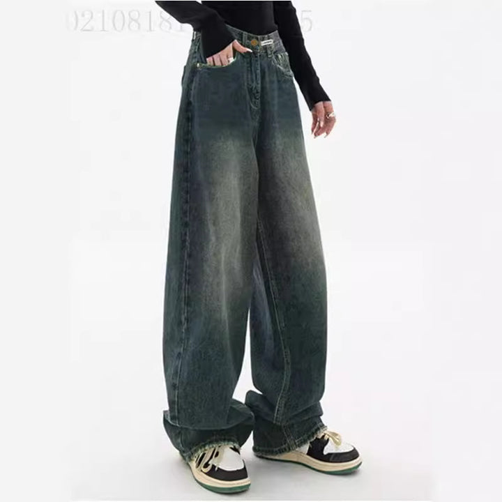 Damen weite High-Waist Jeans Lisslune