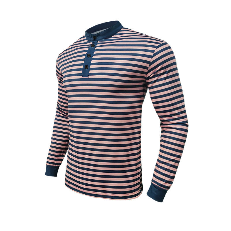 Men's long-sleeved striped Henley shirt Lisslune