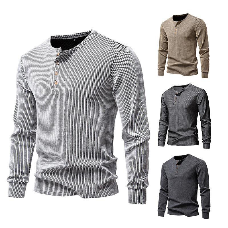 Men's Long Sleeve Henley Shirt with Textured Stripe Pattern Lisslune