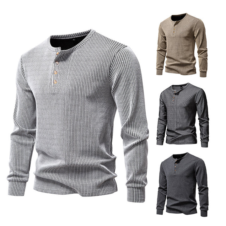 Men's Long Sleeve Henley Shirt with Textured Stripe Pattern Lisslune