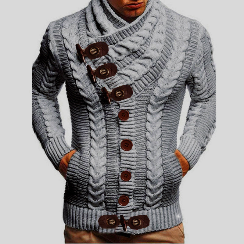 Men's cardigan with large collar and cable pattern Lisslune