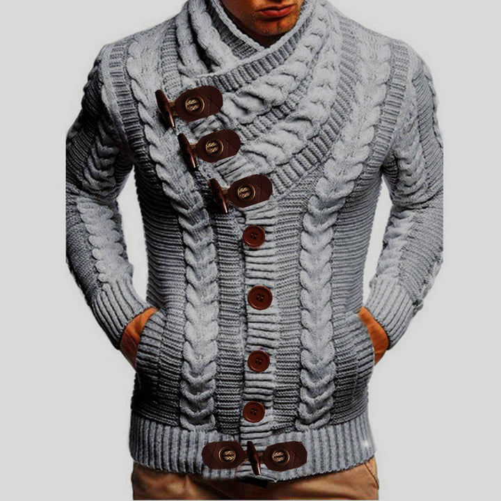 Men's cardigan with large collar and cable pattern Lisslune