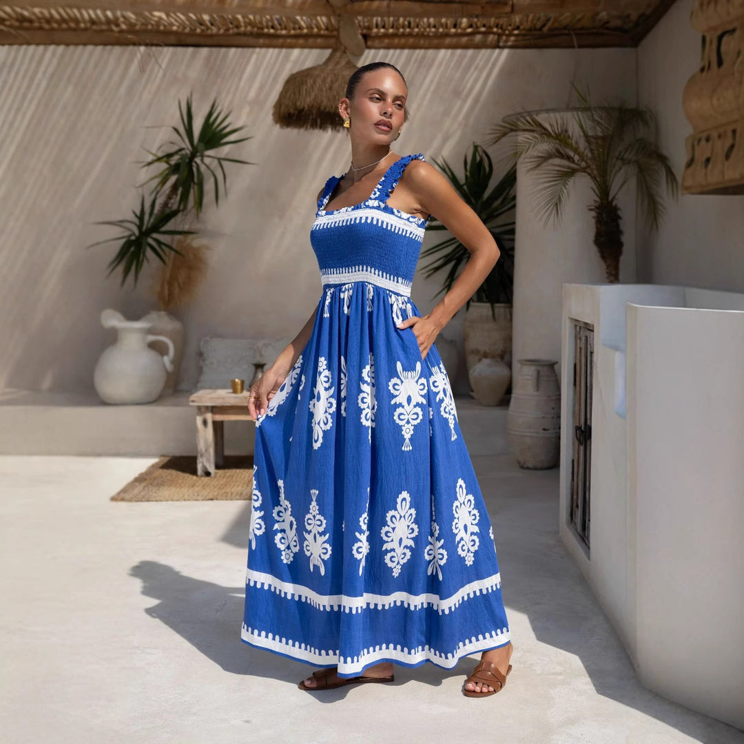 Ladies max dress with elastic top and detailed pattern Lune London