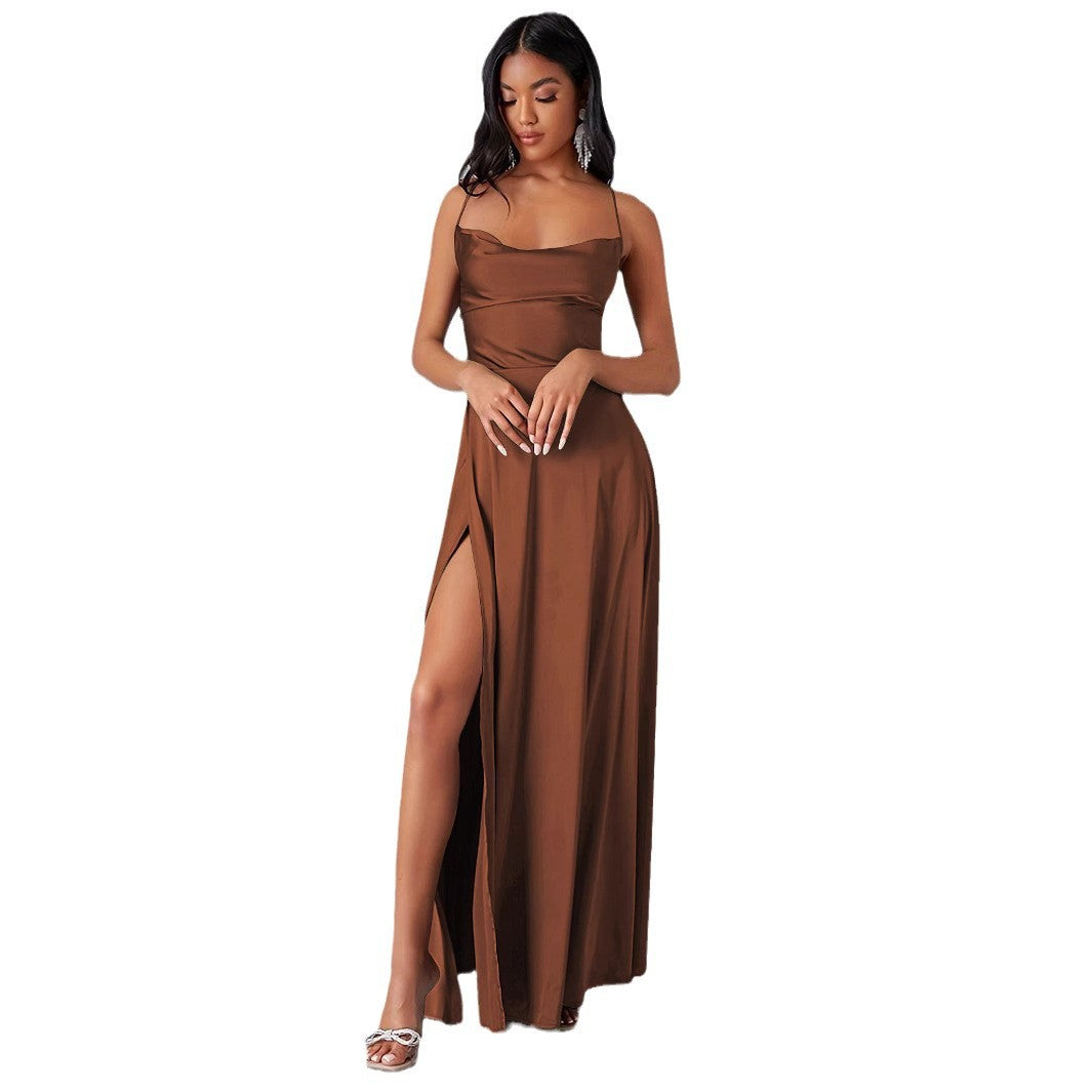 Damen Elegantes Maxikleid mit tiefem Ausschnitt und hochgradigem Schlitz Lisslune