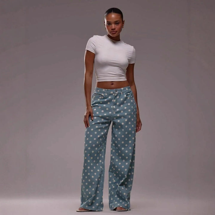 Damen weite Polka-Dot Palazzo-Hosen mit high-waist Schnitt Lisslune
