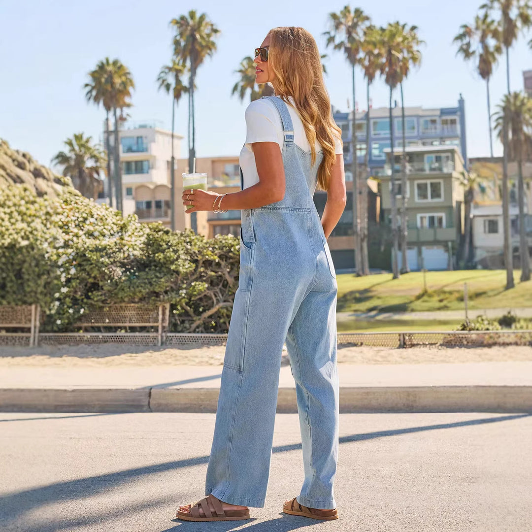Women's Casual Denim Overalls with Wide Leg Cut and Practical Pockets Lisslune