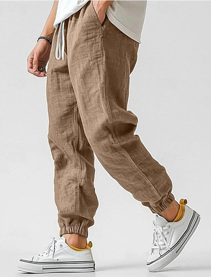 Men's Comfortable Linen Pants with Elastic Waistband and Side Pockets Lisslune