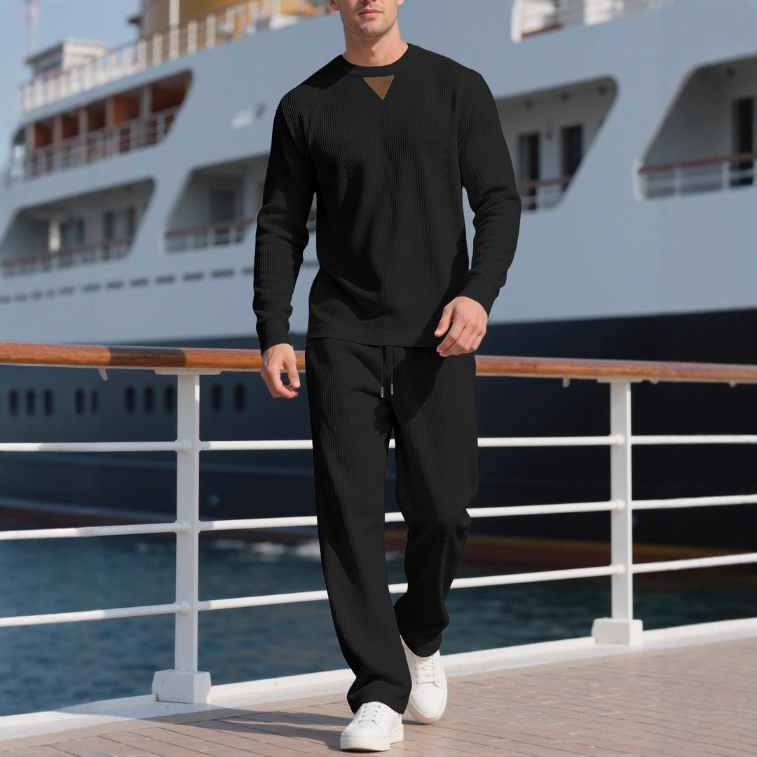 Men's casual long-sleeve set with textured fabric and fashionable accents Lisslune
