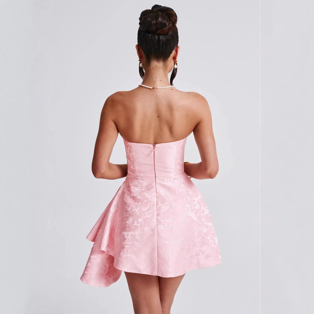 Damen Strapless Abendkleid mit asymmetrischem Saum und blütenförmigem Design Lisslune