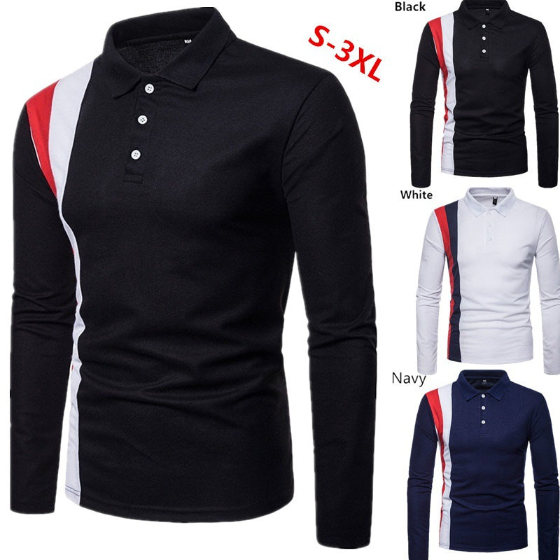 Men's Long Sleeve Polo Shirt with Modern Color Block Design and Comfortable Fit Lisslune