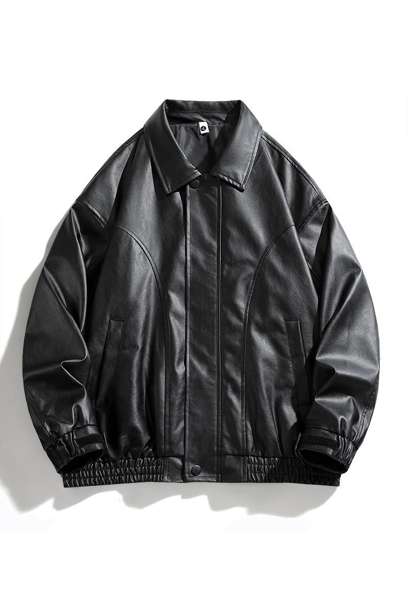 Men's Synthetic Leather Jacket with Elastic Waistband and Practical Side Pockets Lisslune