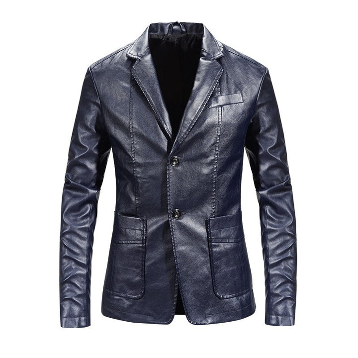Men's elegant synthetic leather jacket with modern cut and practical pockets Lisslune
