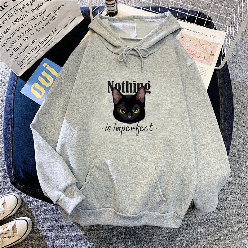 Women's Cozy Hoodie with Artistic Cat Design Lisslune