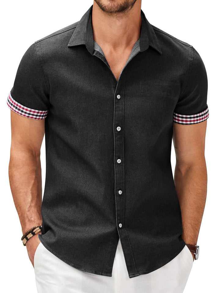 Men's short-sleeve shirt with a modern denim look and stylish checkered pattern Lisslune