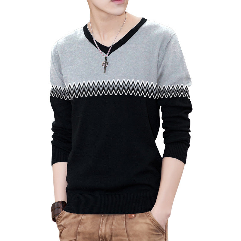 Men's fashionable V-neck pullover with elegant zigzag pattern Lisslune
