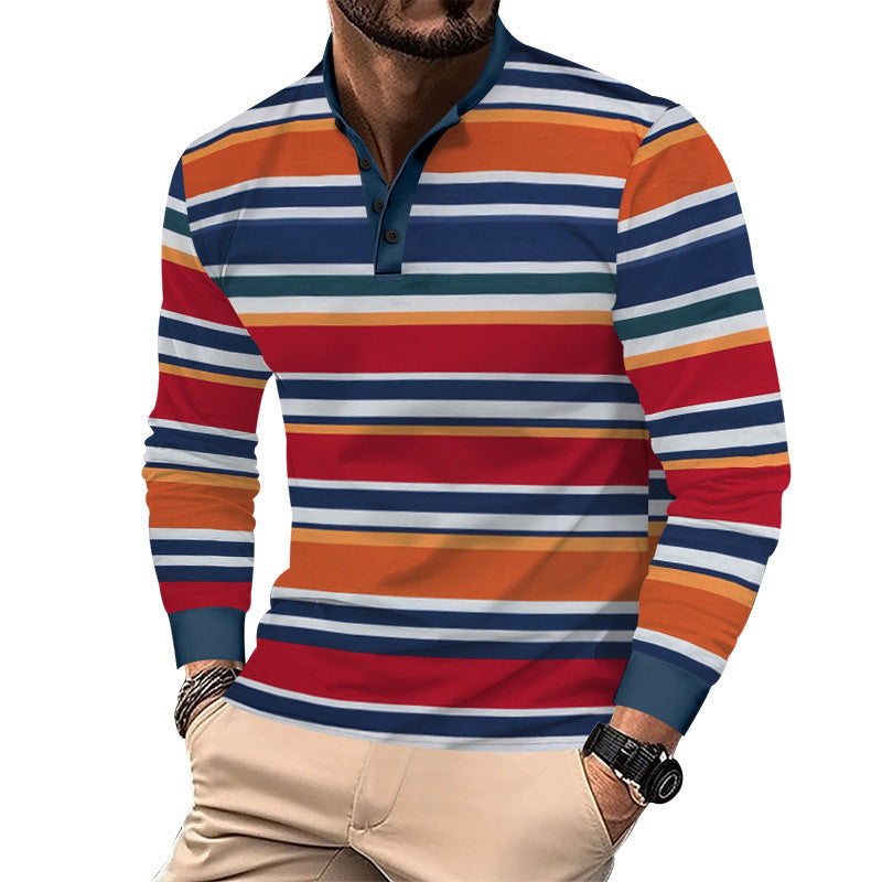 Men's long-sleeve shirt in an elegant striped look with a fashionable stand-up collar Lisslune