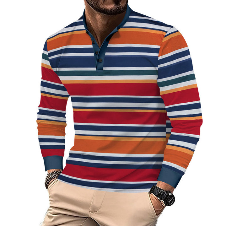 Men's long-sleeve shirt in an elegant striped look with a fashionable stand-up collar Lisslune