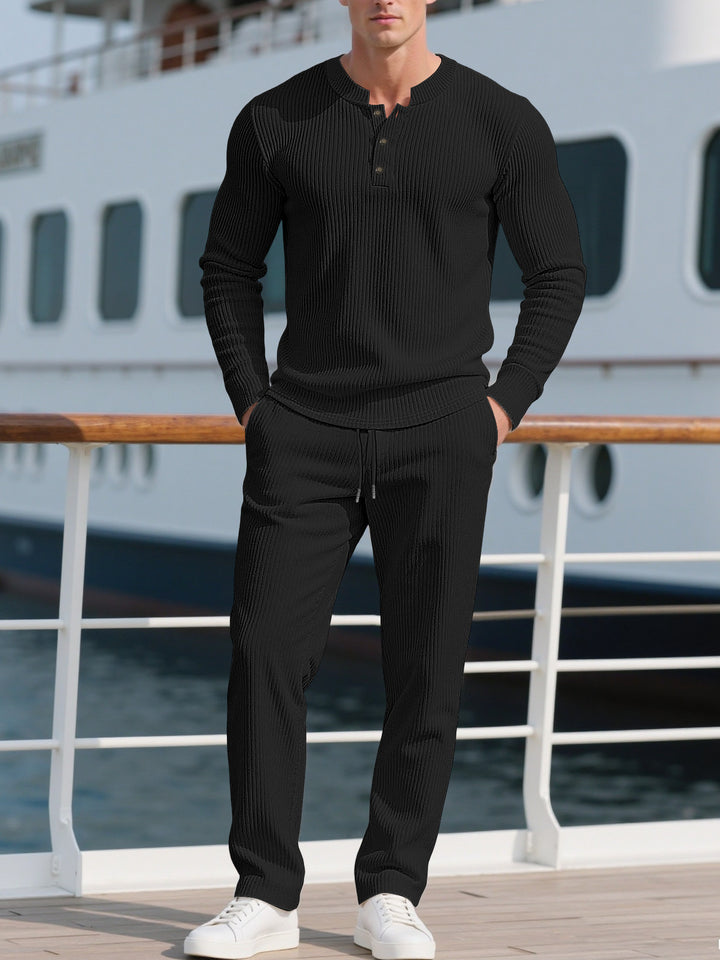 Men's Comfortable Long Sleeve Hoodie with Fashionable Button Placket and Elastic Waistband Lisslune