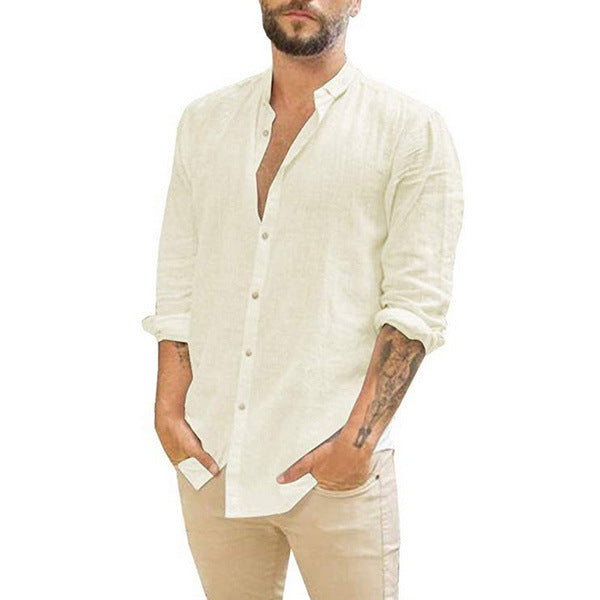 Men's Long Sleeve Shirt with Modern Stand-Up Collar and Textured Design Lisslune