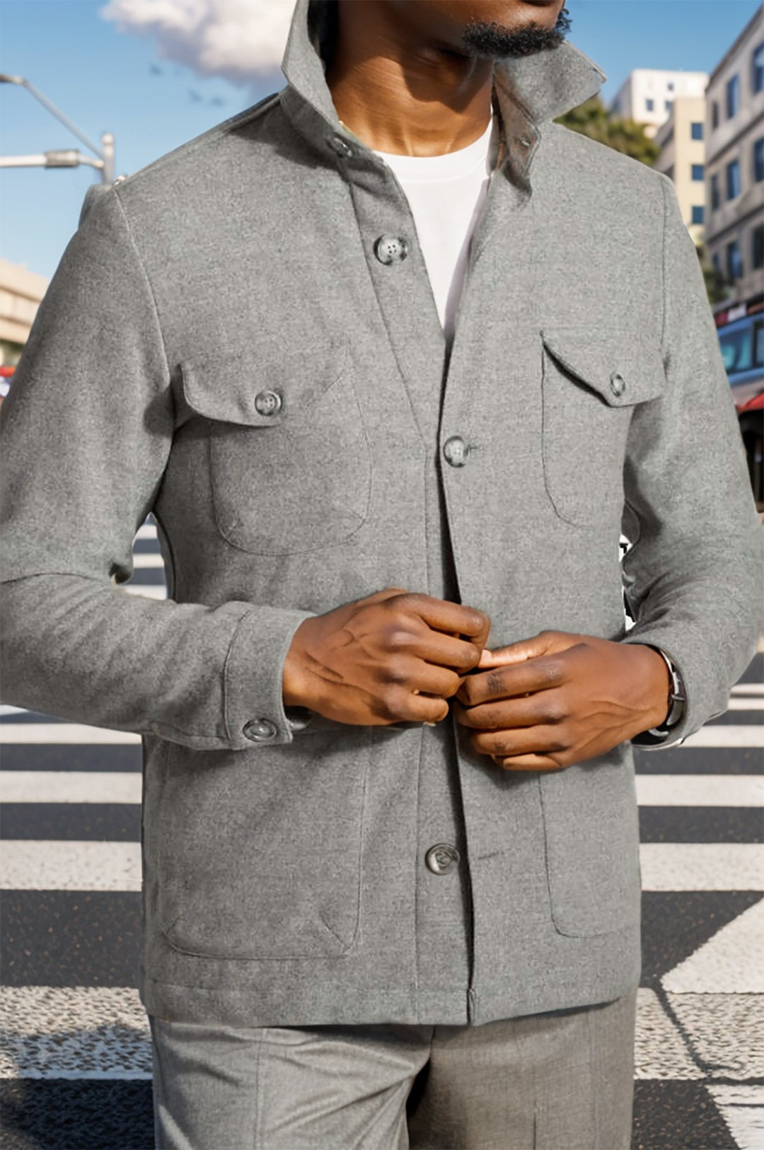 Men's timeless utility jacket with practical pockets and stand-up collar Lisslune