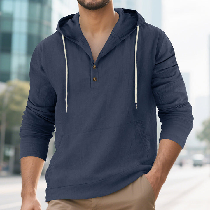 Men's casual hoodie with button placket and kangaroo pocket Lisslune