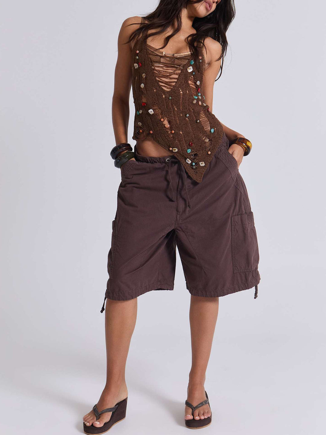 Women's Casual Short Cargo Shorts with Adjustable Waistband and Practical Pockets Lisslune