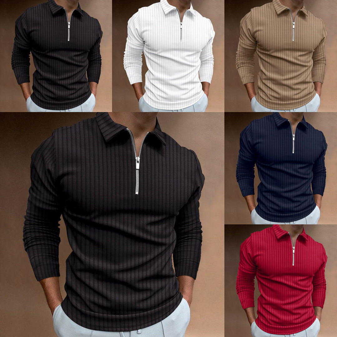 Men's Long Sleeve Polo Shirt with Zipper Lisslune