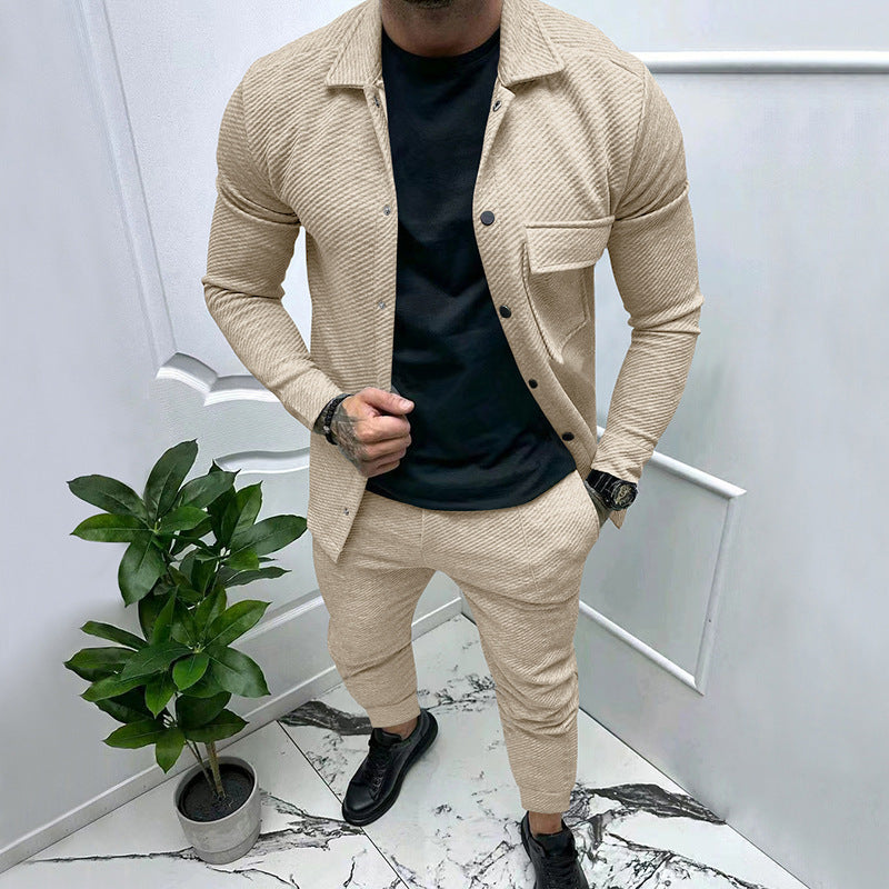 Men's fashionable leisure set with textured top and elastic pants Lisslune