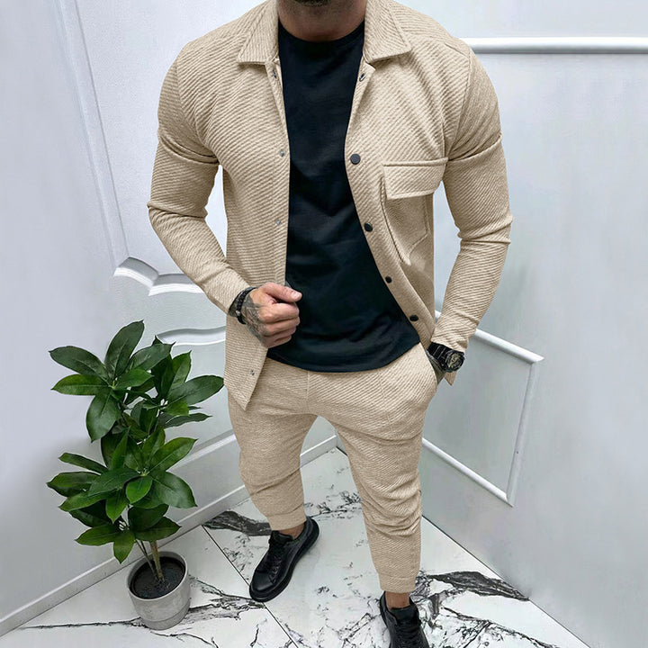 Men's fashionable leisure set with textured top and elastic pants Lisslune