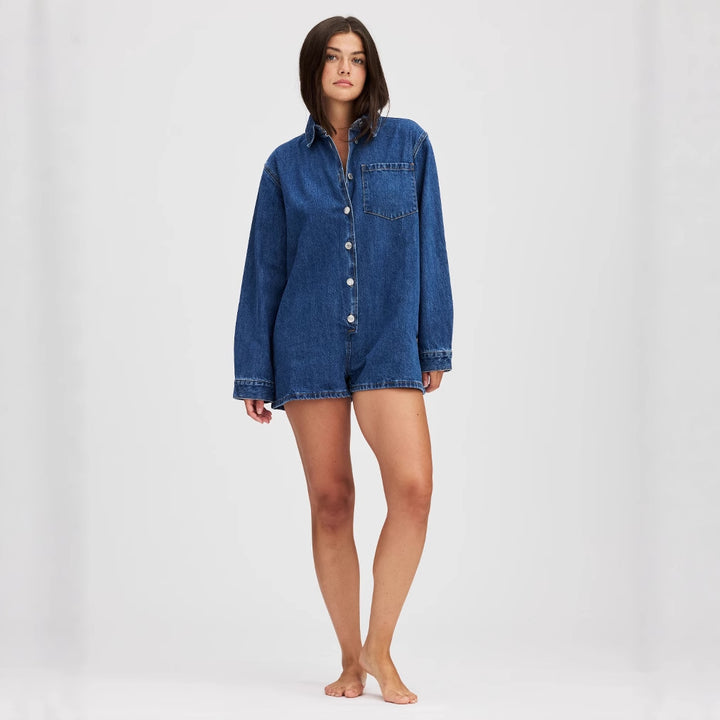 Women's Denim Overall with Short Sleeves and Practical Pockets Lisslune
