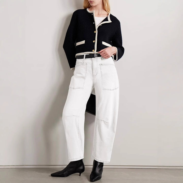 Women's mid-rise denim pants with unique patched pockets Lisslune