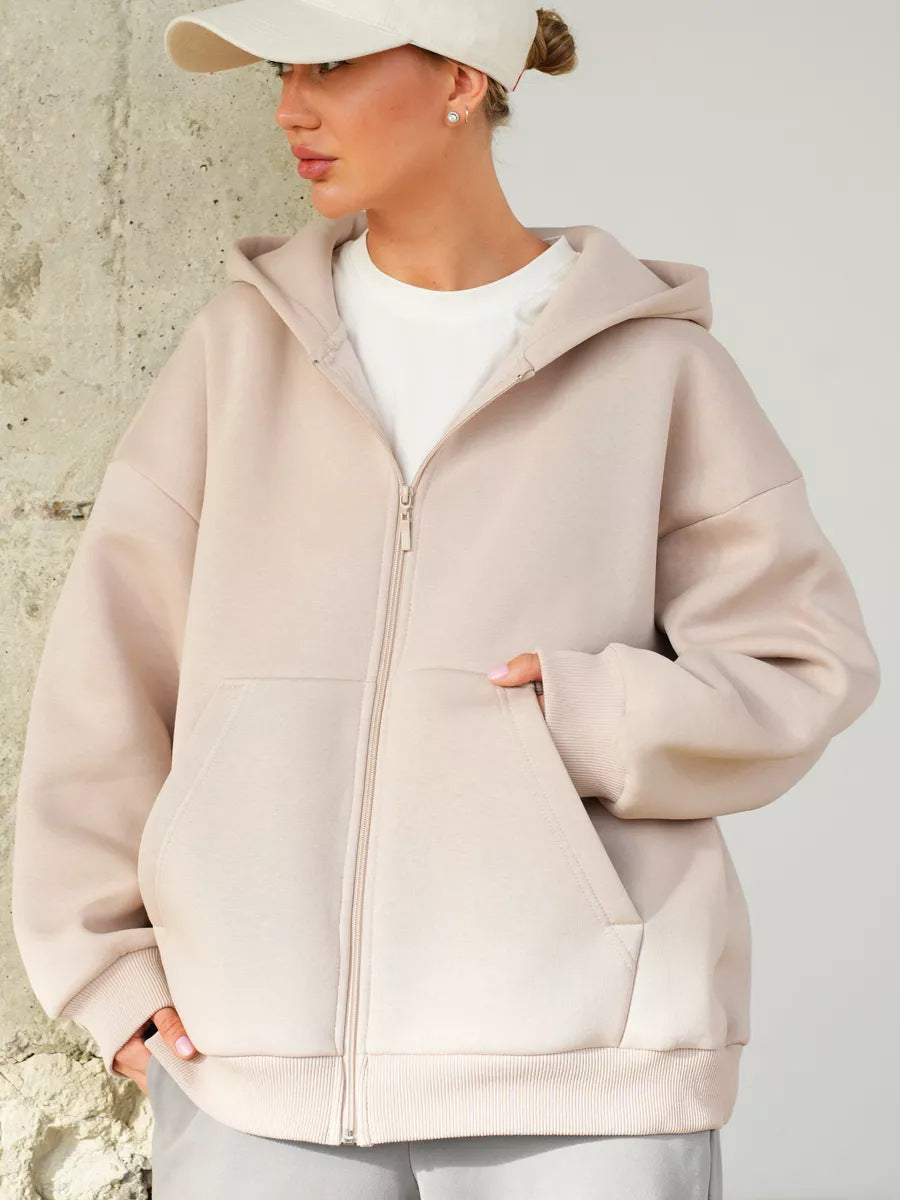Women's Oversized Hooded Jacket with Zipper and Large Pockets Lisslune