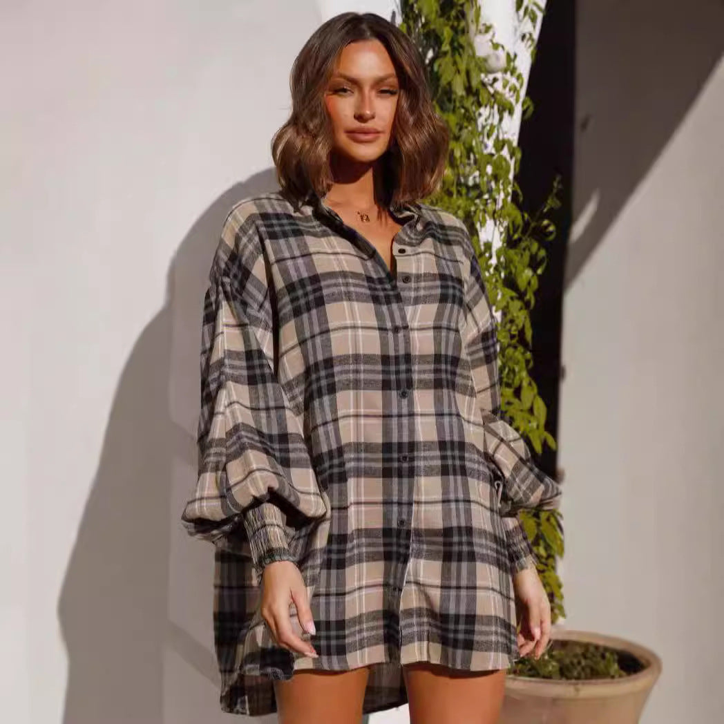 Women's Checked Oversized Shirt with Casual Cut Lune London